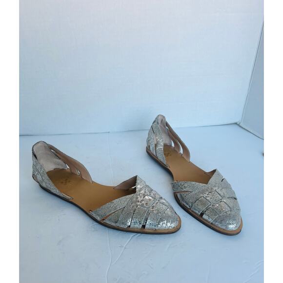 Vince Camuto Reta Woven Silver Leather Croc Embossed D'Orsay Flat Shoes Sz 9M - Picture 2 of 10